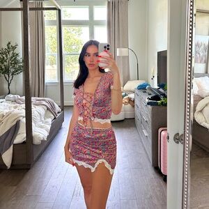 Kiki the Brand Custom Handmade Super Soft Velour Lace Corset Top and Mini Skirt